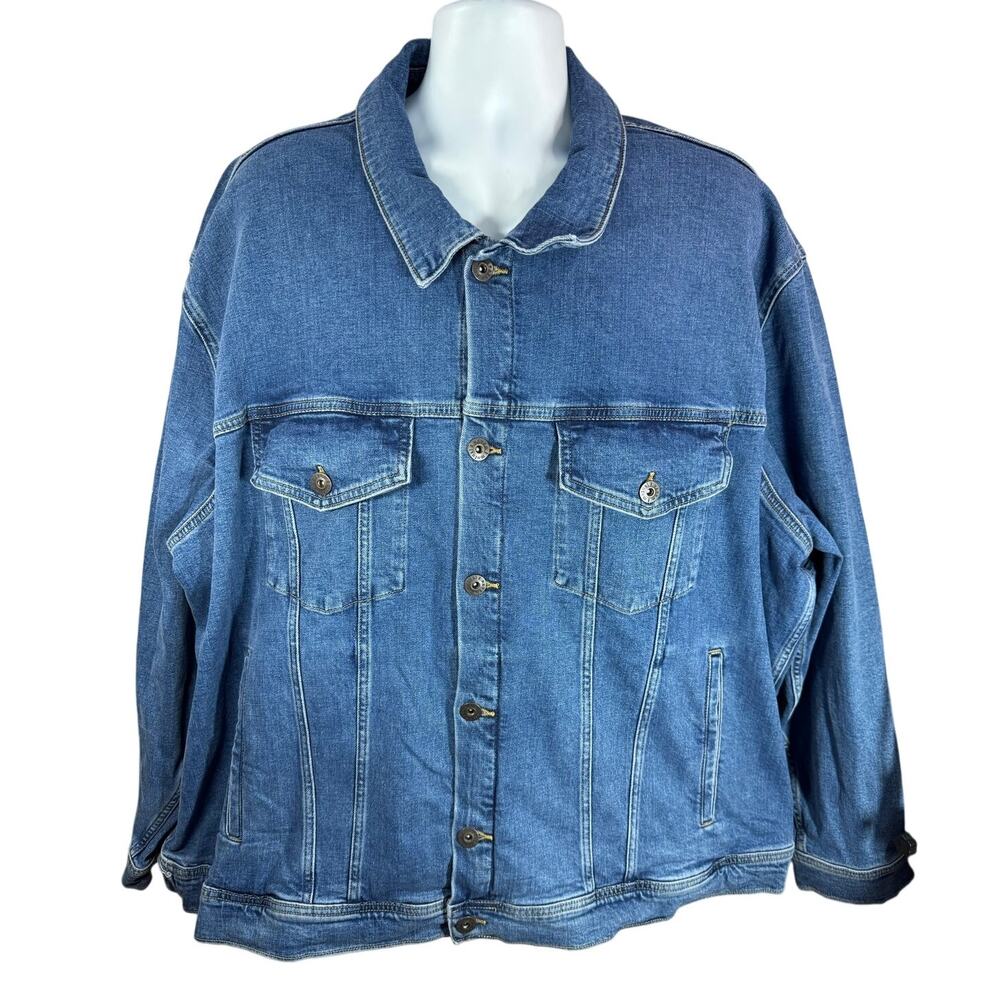 Mutual Weave Blue Denim Button Up Jacket Cotton Stretch Size 4XL
